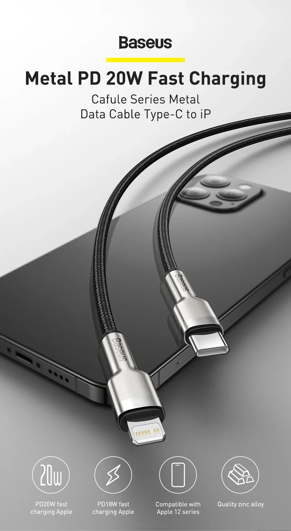 Baseus Cafule Series Metal Data Cable Type-C to iPhone PD 20W 1m Black