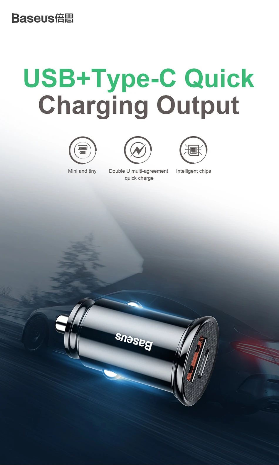 Baseus Circular Plastic A+C 30W PPS Car Charger Black