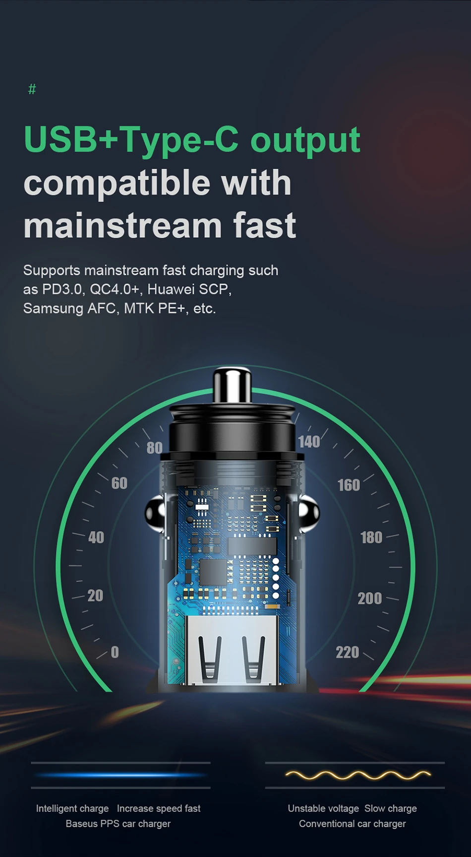 Baseus Circular Plastic A+C 30W PPS Car Charger Black