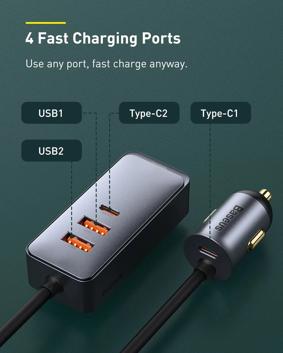 Baseus Share Together 120W PPS Quick Car Charger 2C+2U