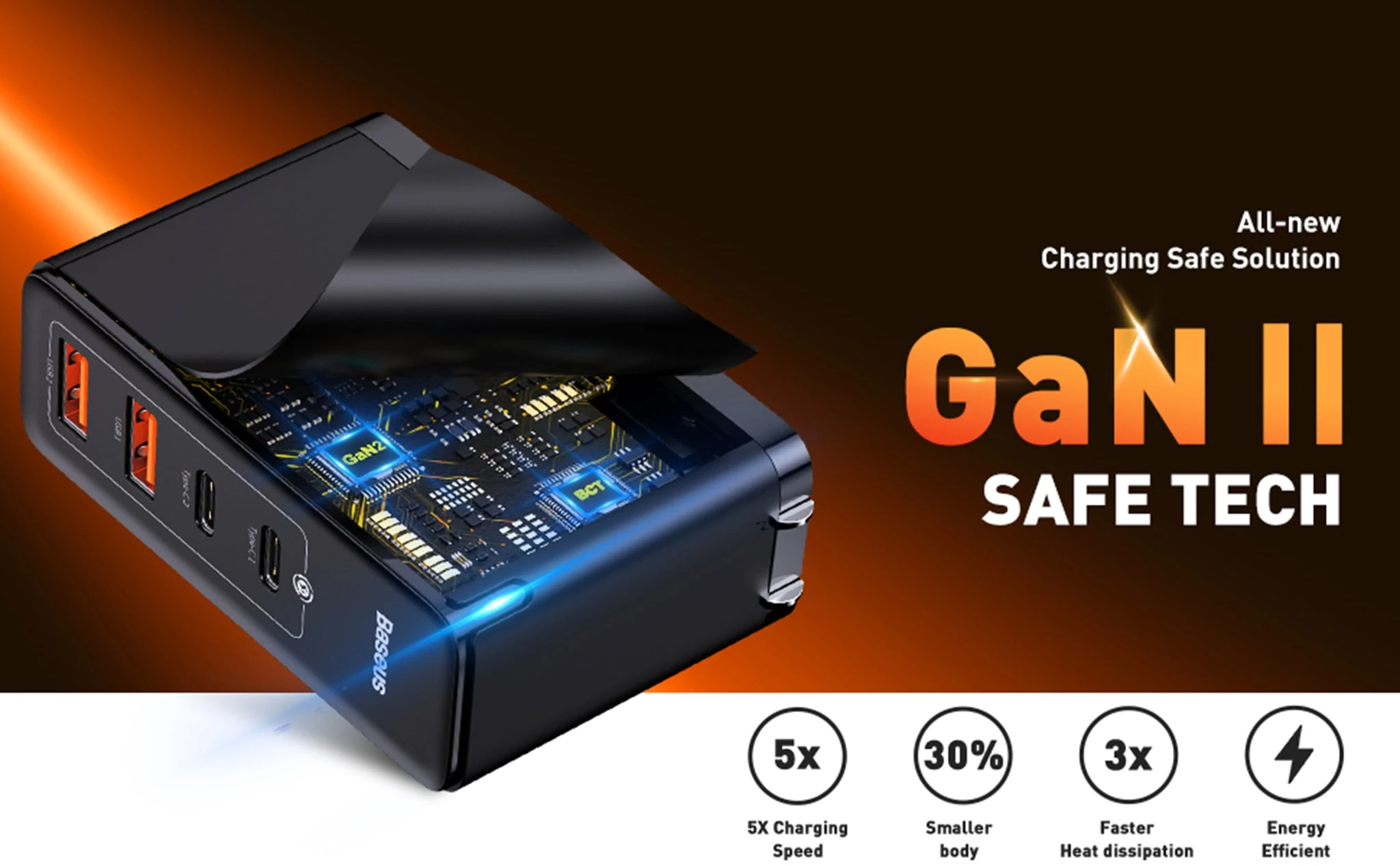 Baseus 100W GaN2 Pro Super Fast Charger 2C+2U With USB-C Cable