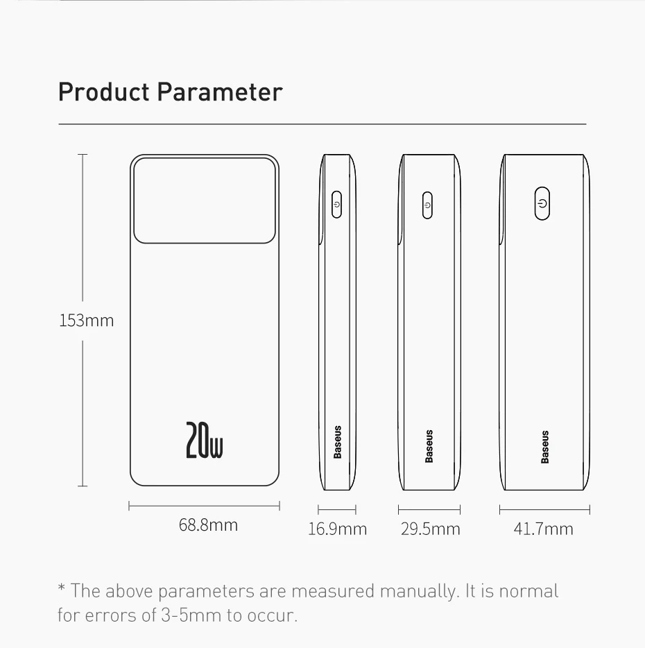 Baseus Bipow 10000mAh 20W Digital Display Power bank Black