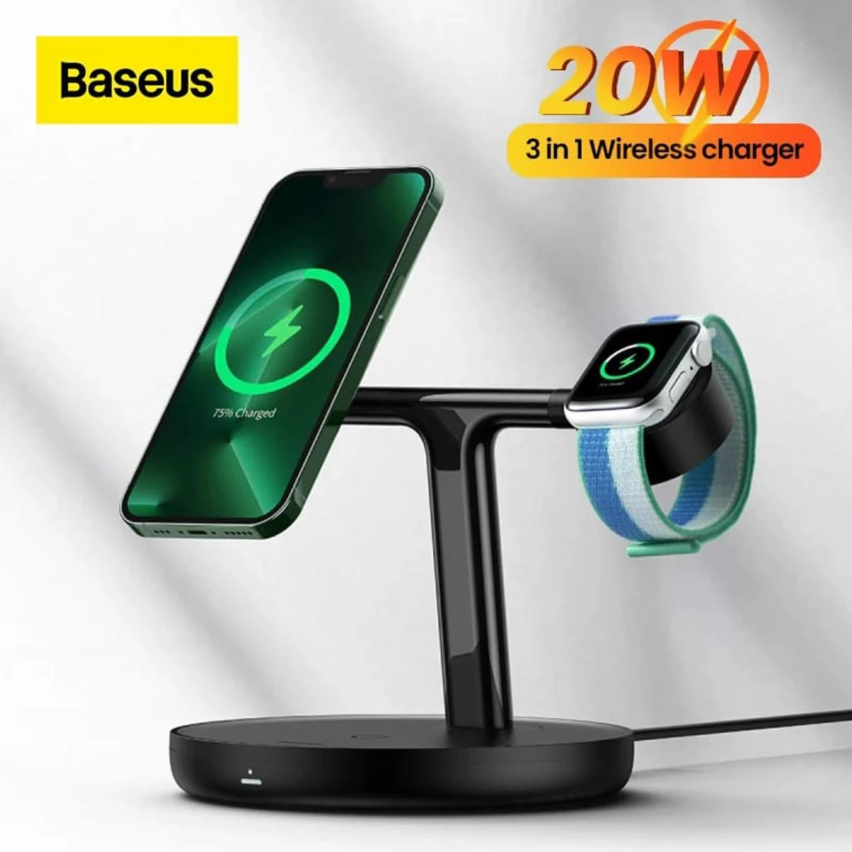 Baseus 20W Swan 3-In-1 Wireless Magnetic Charging For Apple IPhone & Watch 7, SE & Nike With Cable USB For Type-C 3A