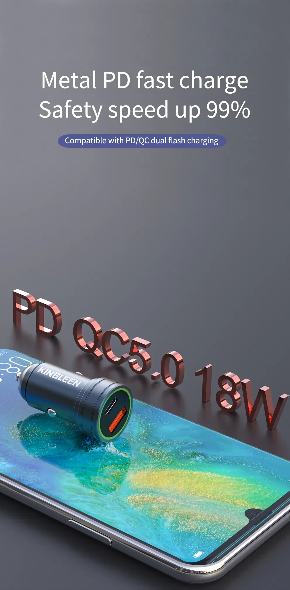 Kingleen 18W PD+QC 3.0 Fast Car Charger C925i