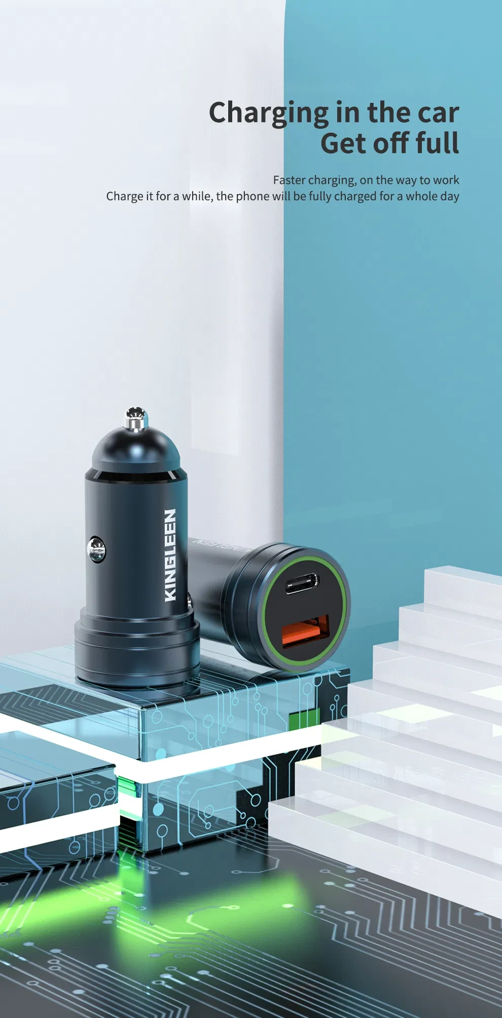 Kingleen 18W PD+QC 3.0 Fast Car Charger C925i