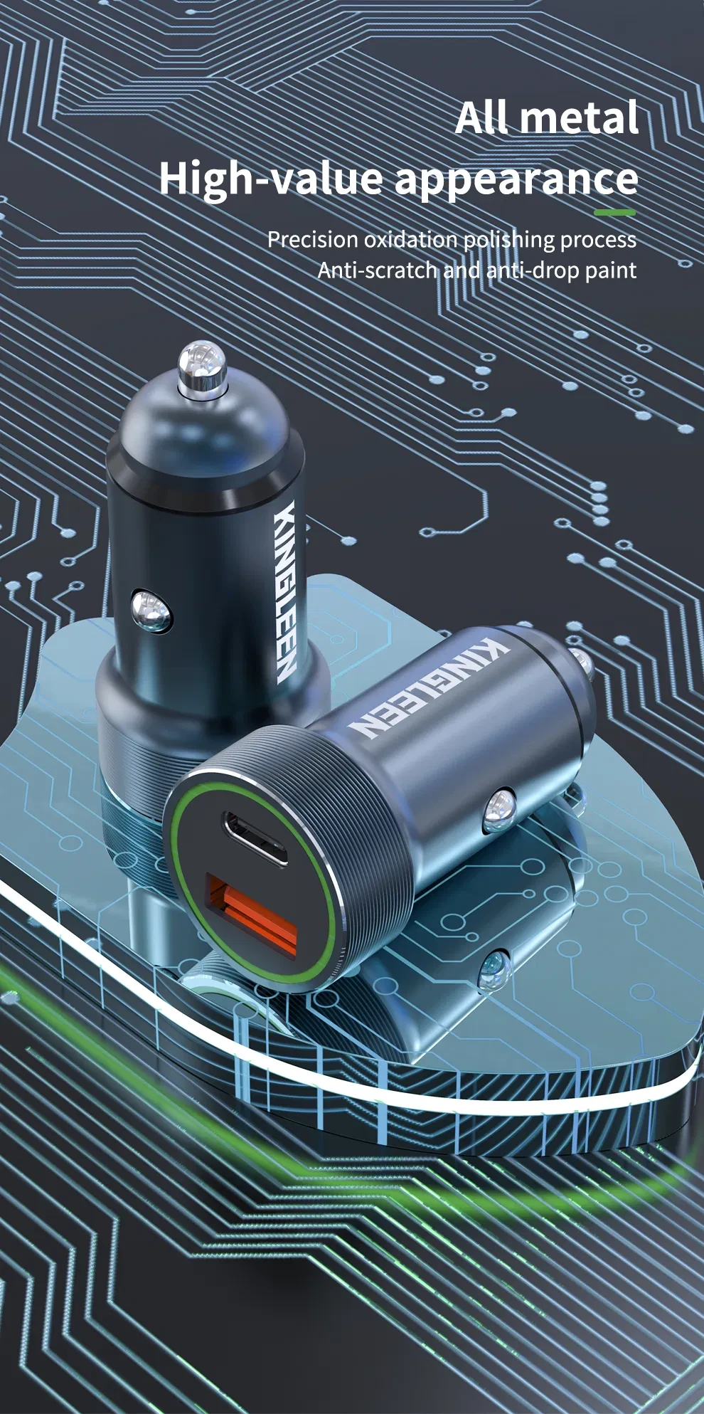 Kingleen 18W PD+QC 3.0 Fast Car Charger C925i