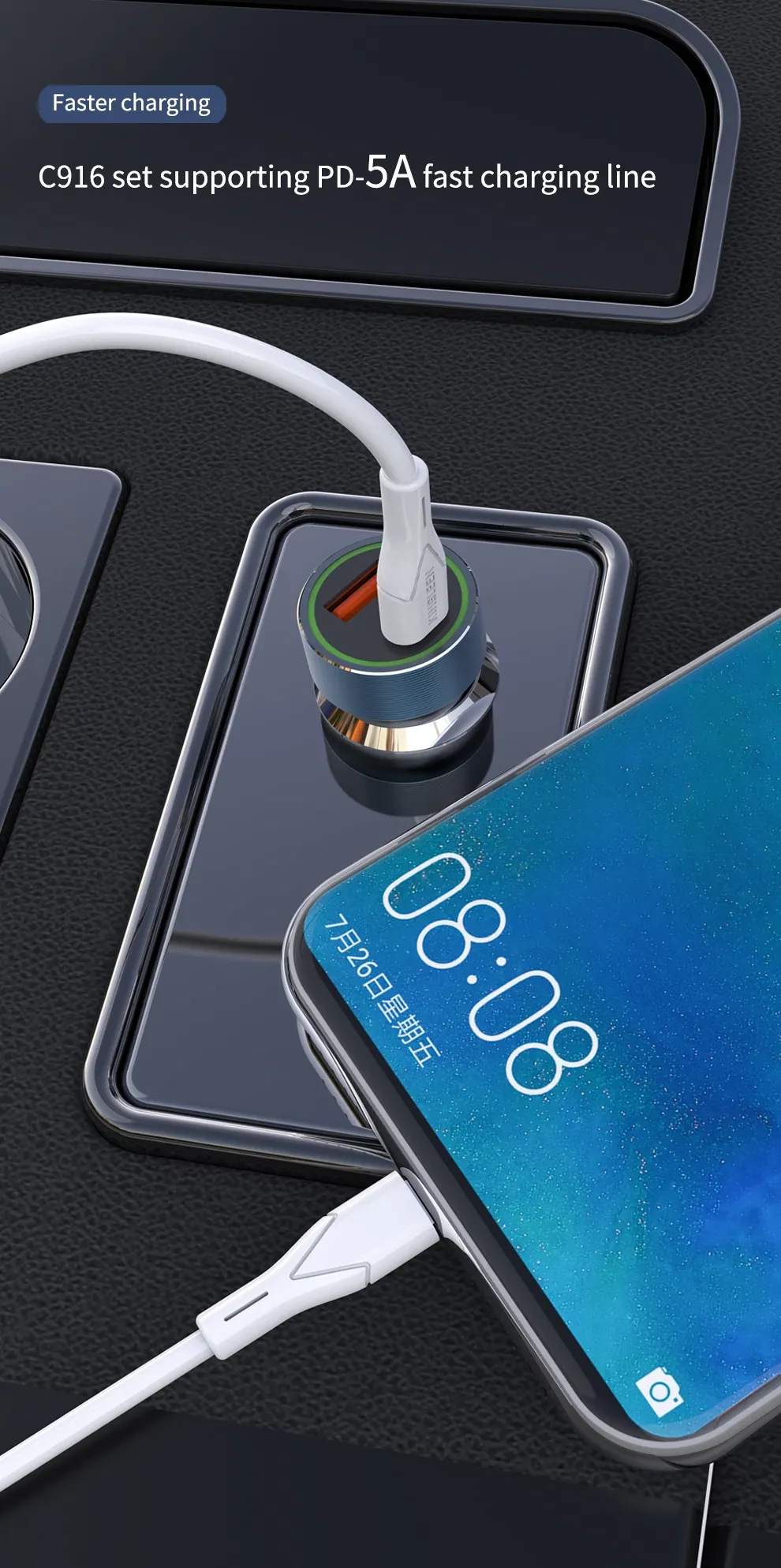 Kingleen 18W PD+QC 3.0 Fast Car Charger C925i