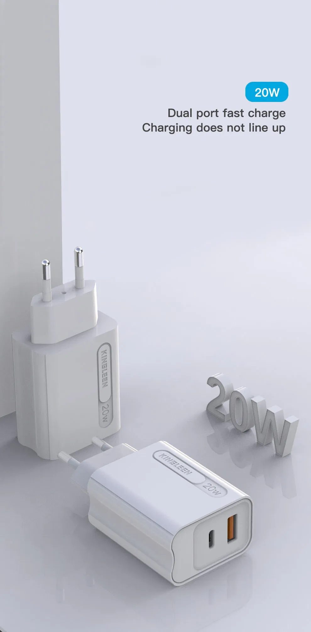 Kingleen Dual Port Fast Charger 20W PD+USB 3.0 E30