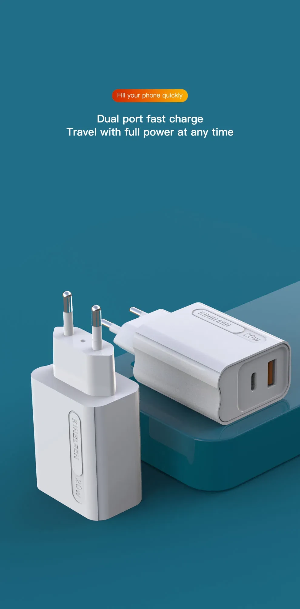 Kingleen Dual Port Fast Charger 20W PD+USB 3.0 E30