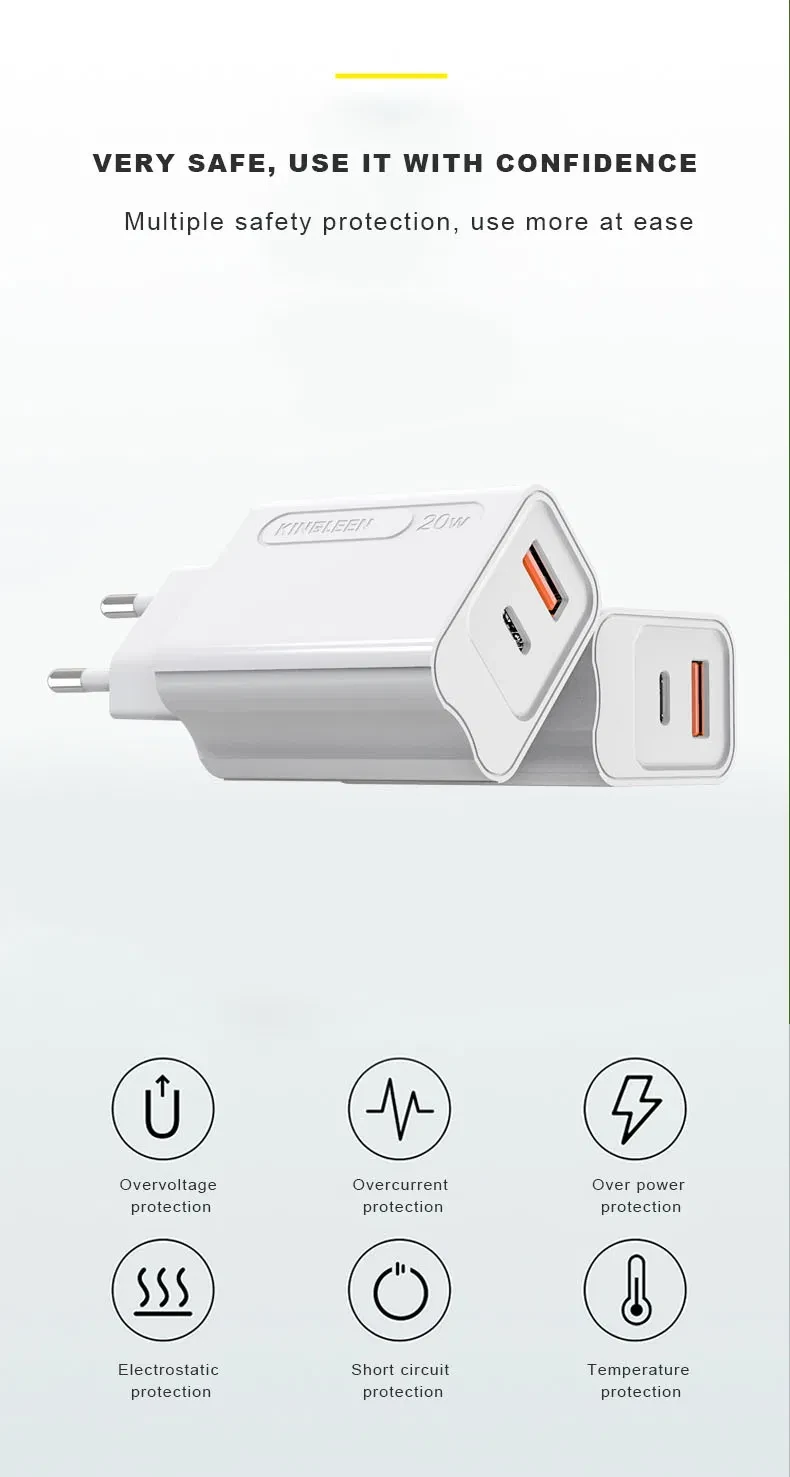 Kingleen Dual Port Fast Charger 20W PD+USB 3.0 E30