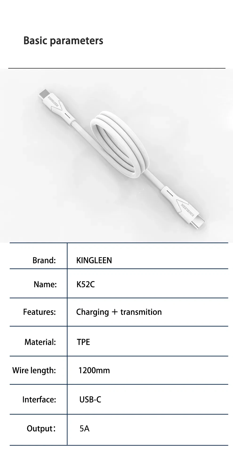 KINGLEEN TYPE C TO TYPE C 60W DATA CABLE 1Meter K26C