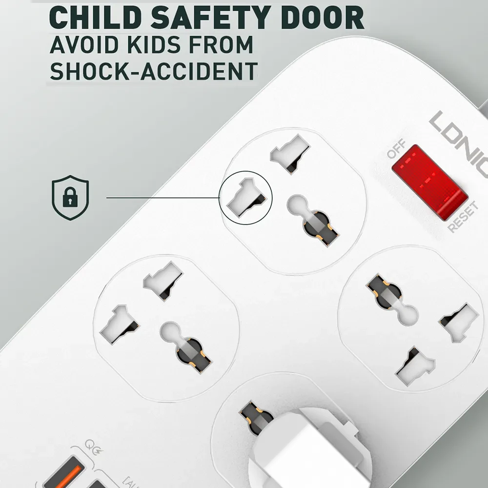 LDNIO SC4407 Heavy Duty Power Socket Extension 4 Power Plug Socket & 4-USB Port with 2M Cord