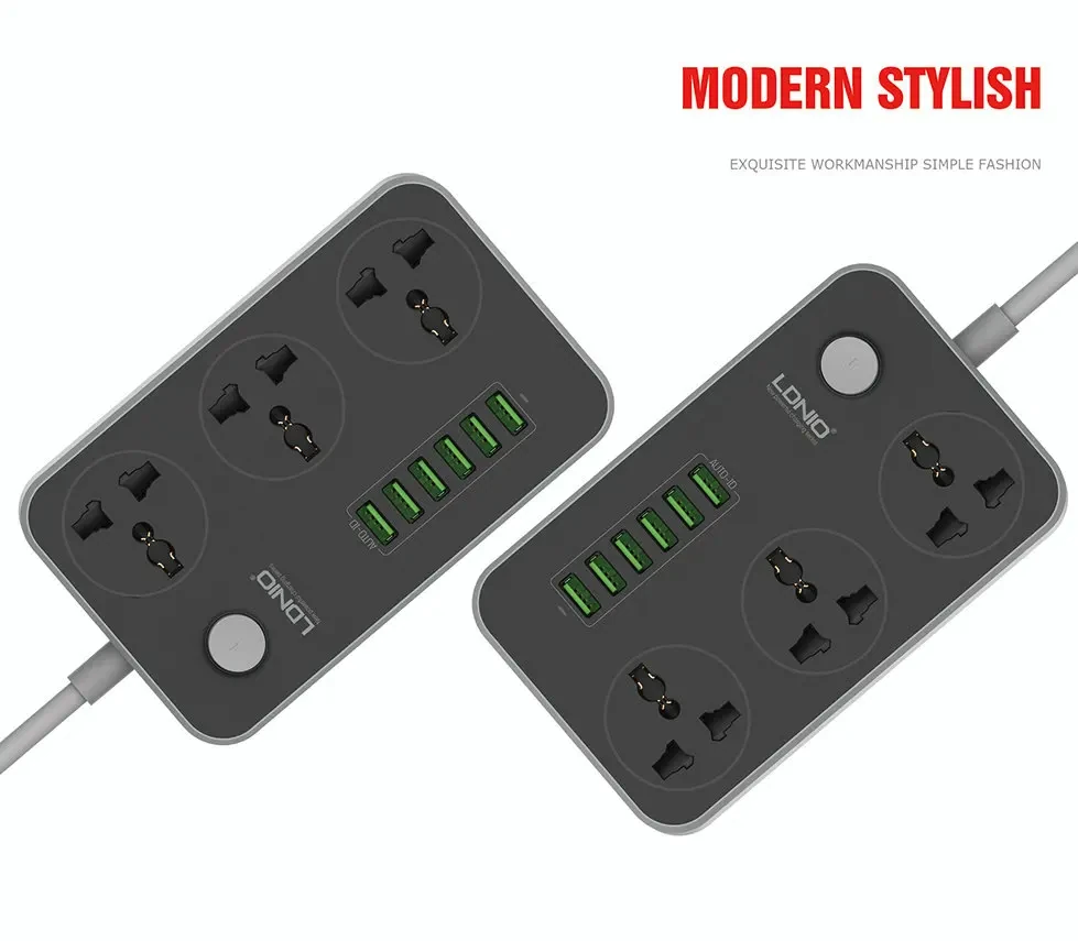 LDNIO SC3604 Power Socket Extension, 3x Power Socket & 6-USB Port with 2M Cord