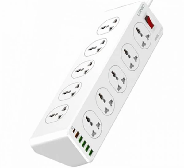 LDNIO SC10610 Slope Design Power Strip With 10 Outlets+ 5USB Ports+1PD Port 3.0 With 2m Power Cord