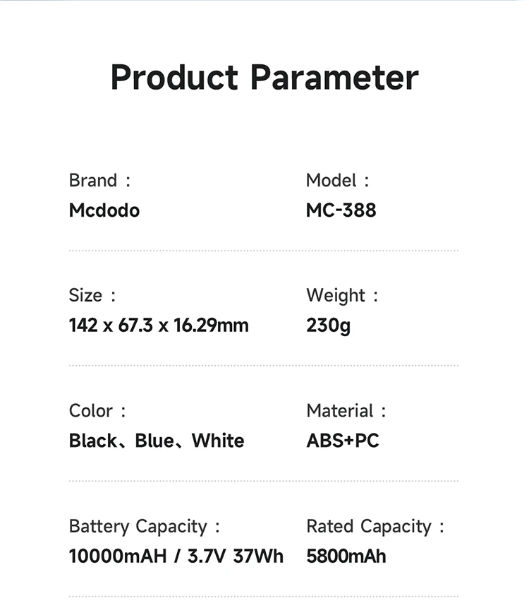MCDODO 22.5W 10000mAH Power Bank MC-3881