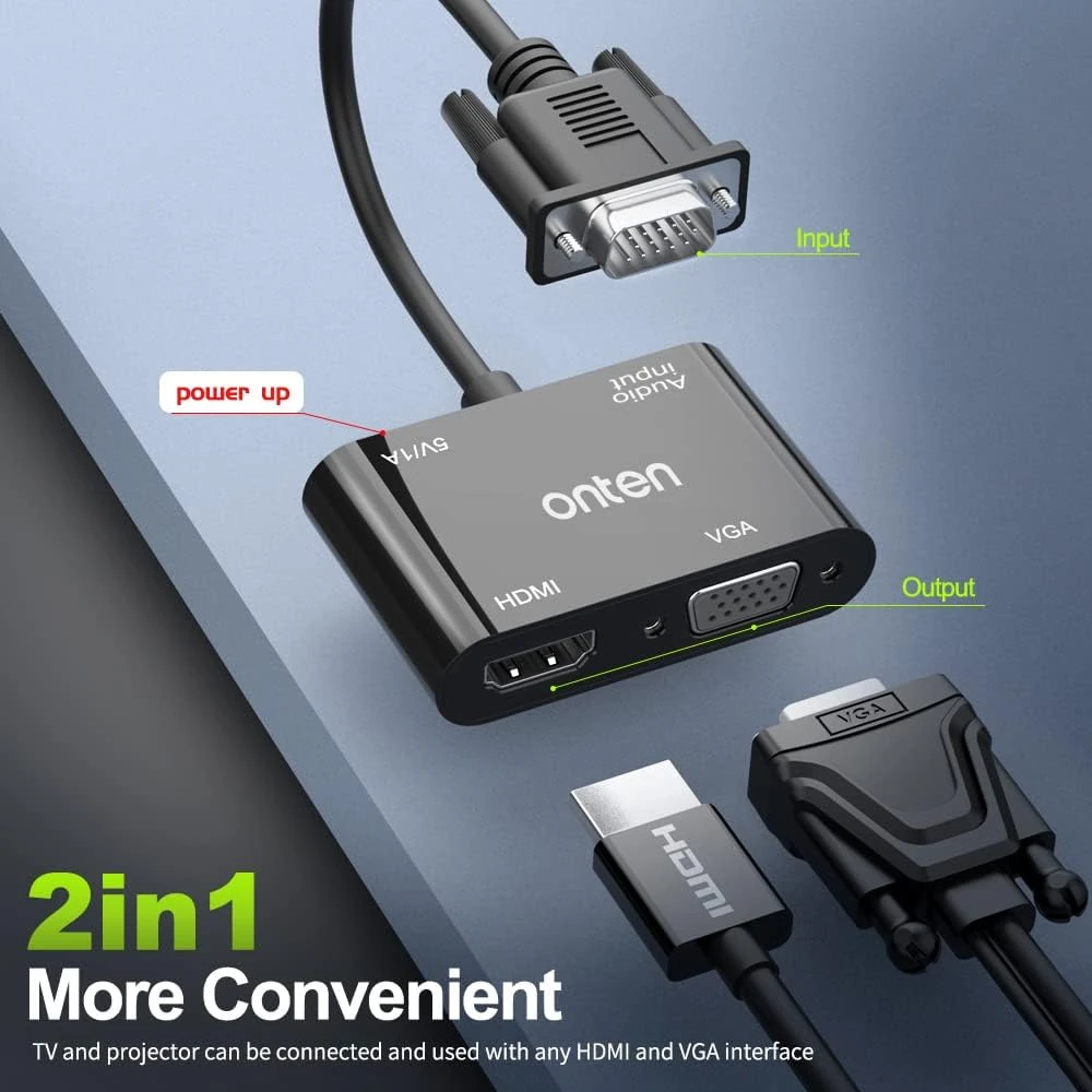 ONTEN 5138HV VGA to HDMI VGA Adapter, VGA to HDMI VGA Adapter for Computer, Desktop, Laptop, PC, Monitor, Projector