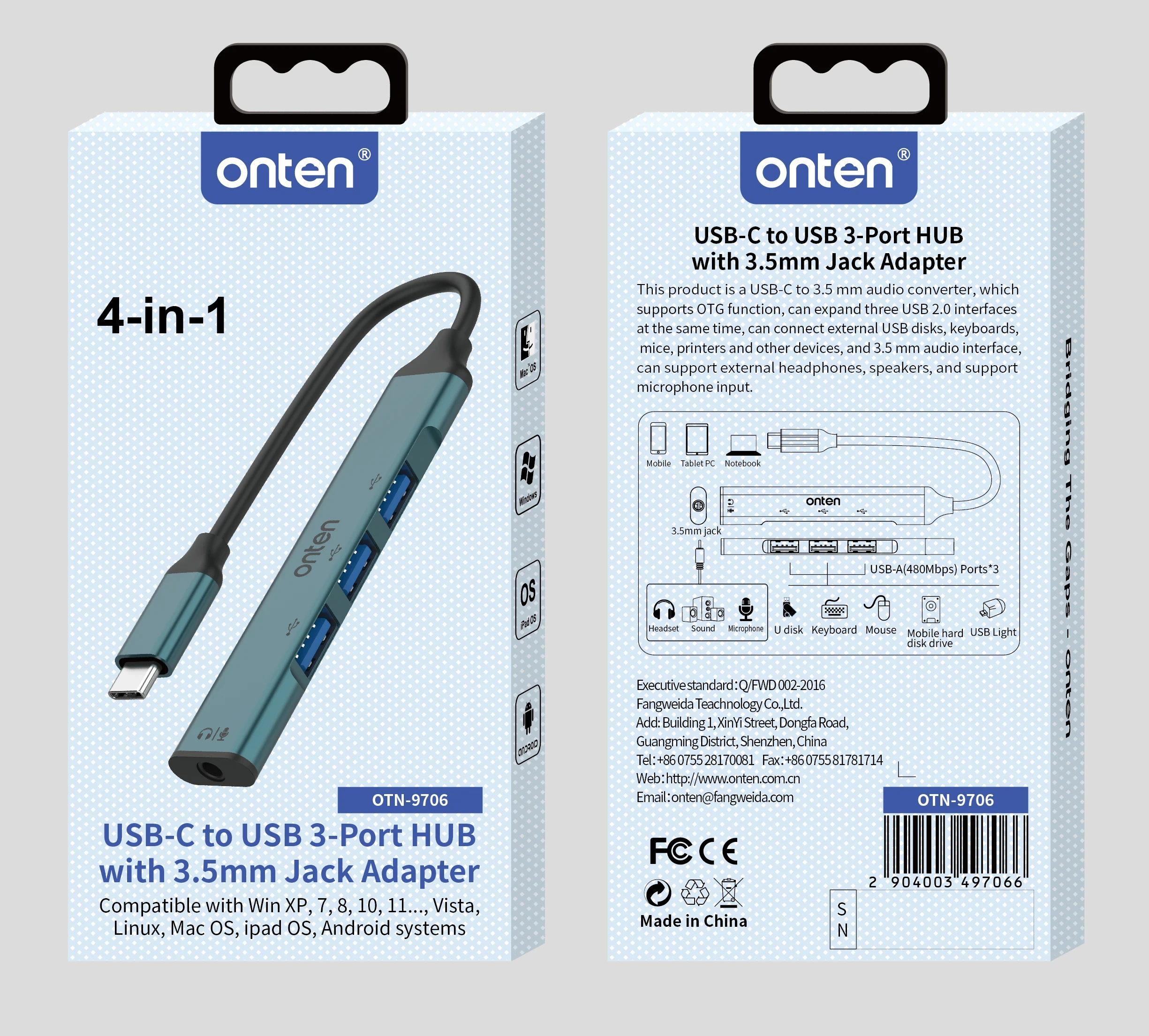 Onten 4-in-1 USB-C Multifunctional Hub OTN-9706