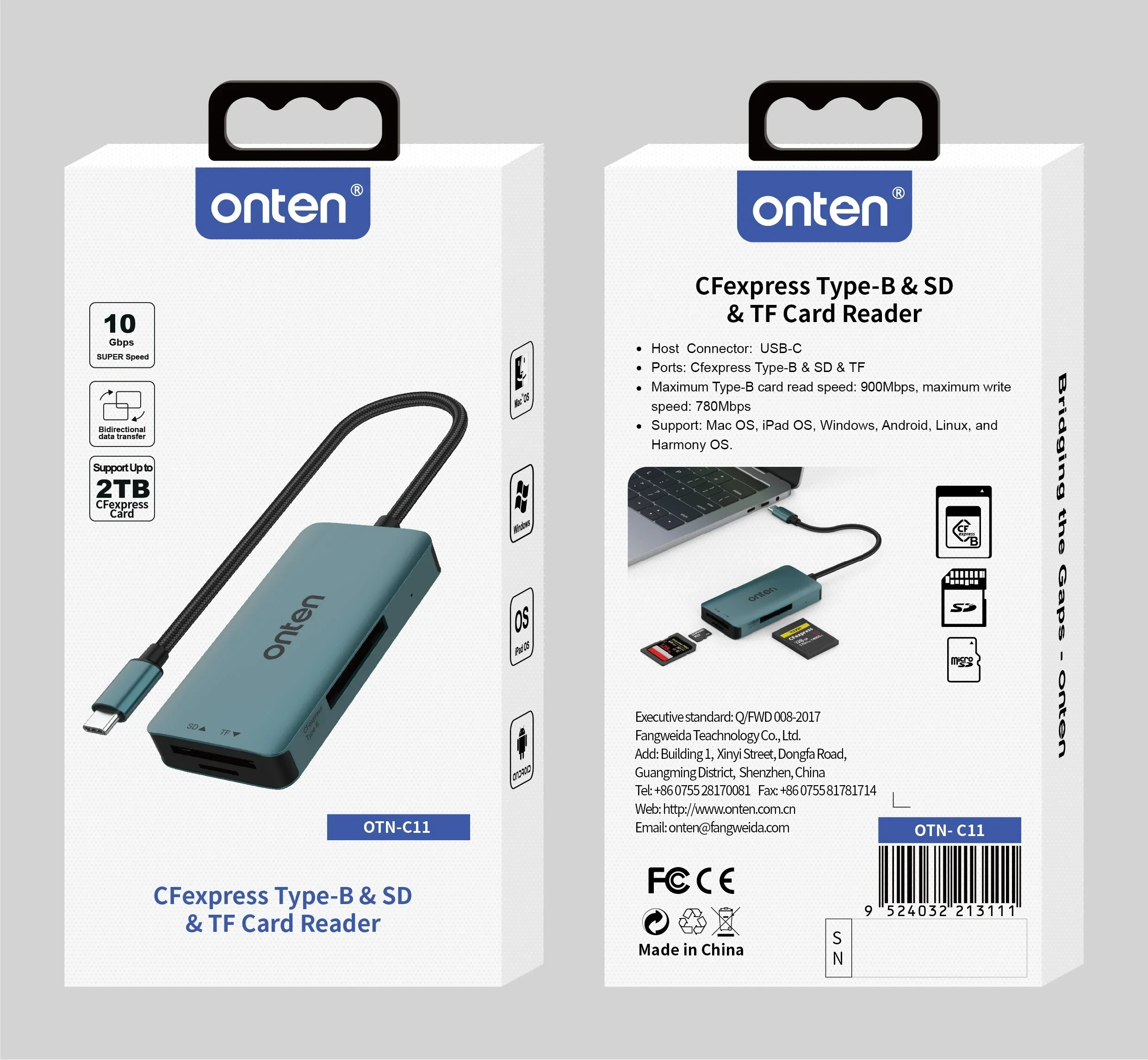Onten C11 3 in 1 Type-C to CF & SD & TF Card Reader