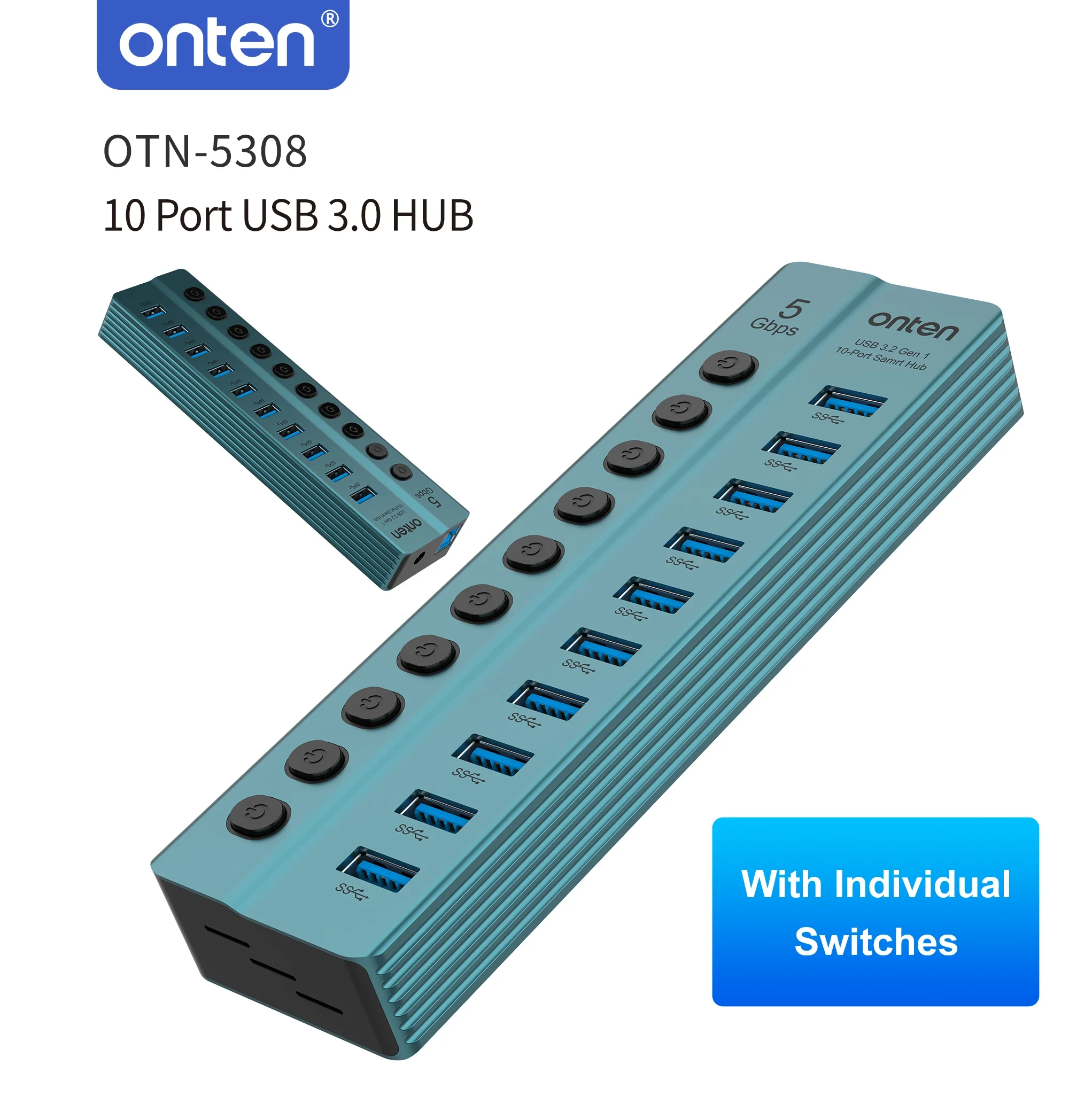 Onten USB 3.2 Gen 1 10-Port USB Hub OTN-5308
