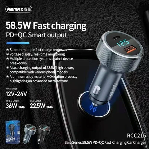 REMAX Salo Series 58.5W PD+QC Fast Charging Car Charger (RCC215)