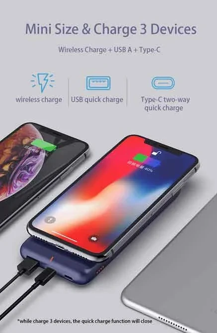 Romoss WSL10 Wireless Power Bank 10000mAh Two Way Quick Charge 18W