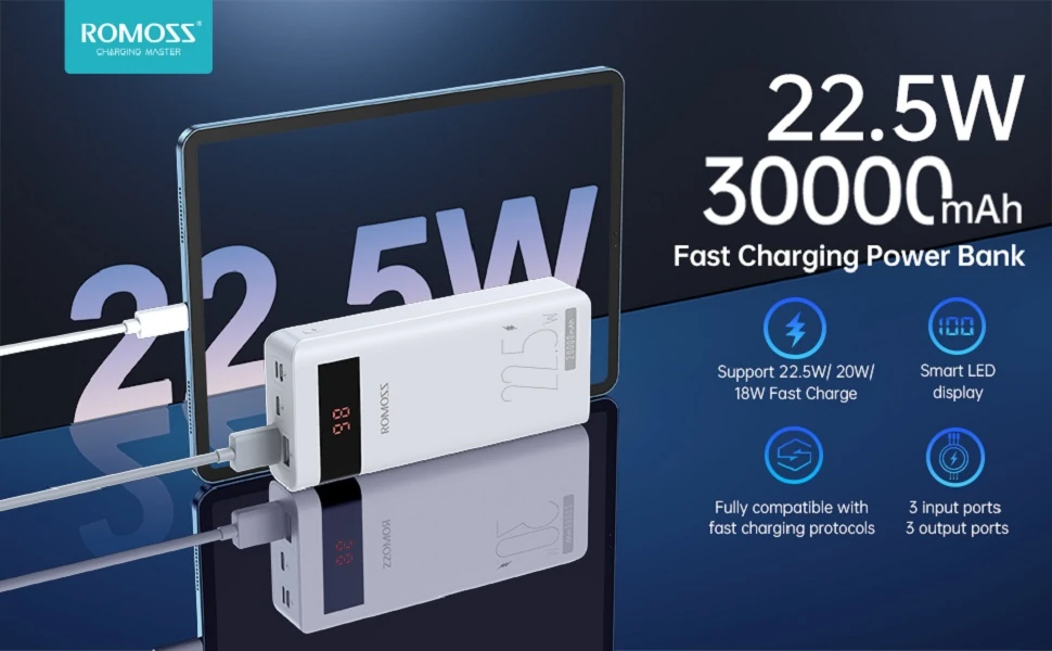 ROMOSS Sense 8PF 30000mAh Power Bank 22.5W Fast Charger