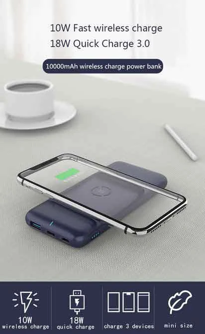 Romoss WSL10 Wireless Power Bank 10000mAh Two Way Quick Charge 18W