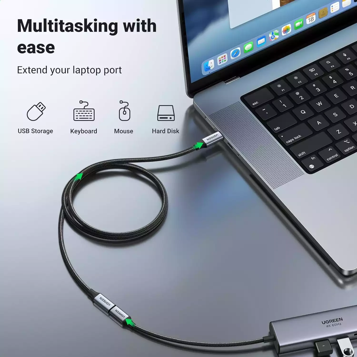 Ugreen USB-C Male to USB-C Female Gen2 Braided Extension Cable 1m 30205