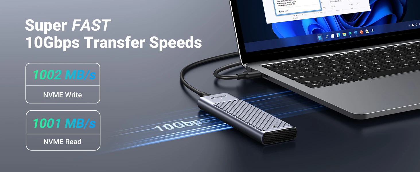 Ugreen 10Gbps M.2 NVMe SATA SSD Hard Drive Enclosure With 2 Cables