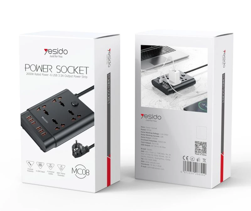 YesiDo MC08 4AC and 6 USB Ports Power Socket Extension