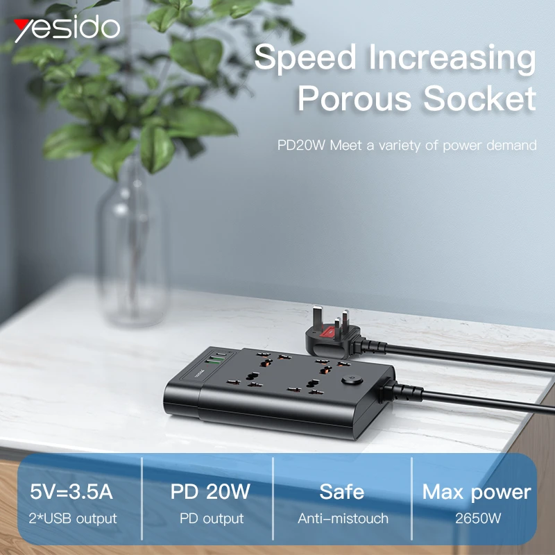 YesiDo MC11 4AC and 3 USB Ports Power Socket 2650W