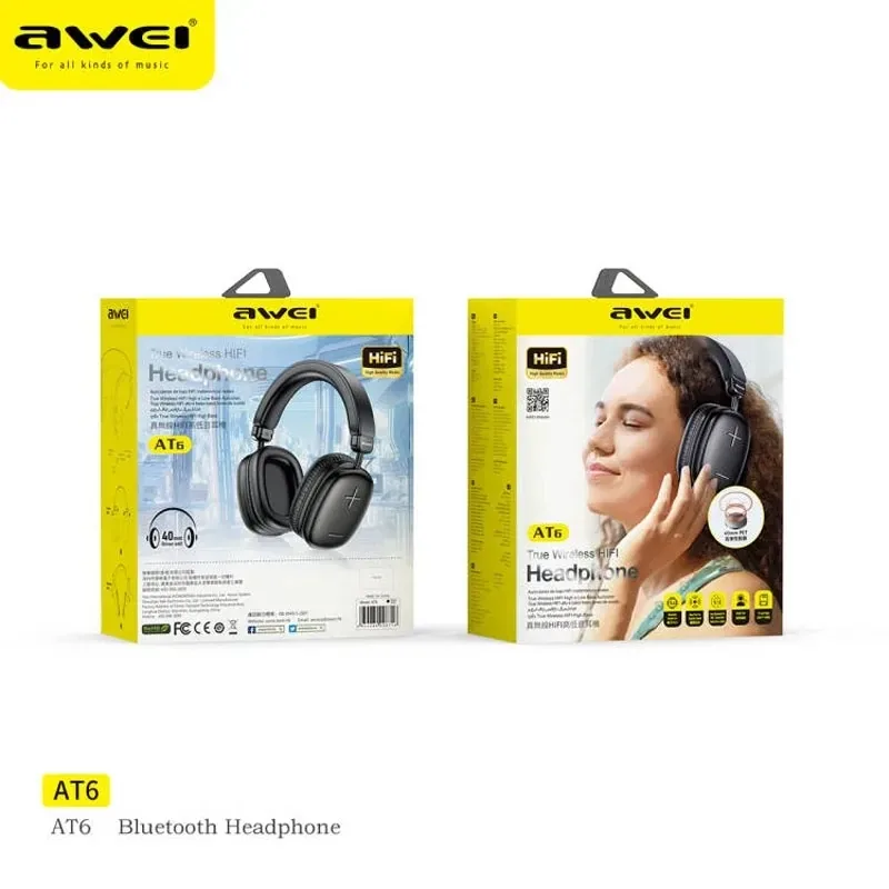 Awei AT6 Wireless Headphones Bluetooth V5.3 Black for Sale in Pakistan