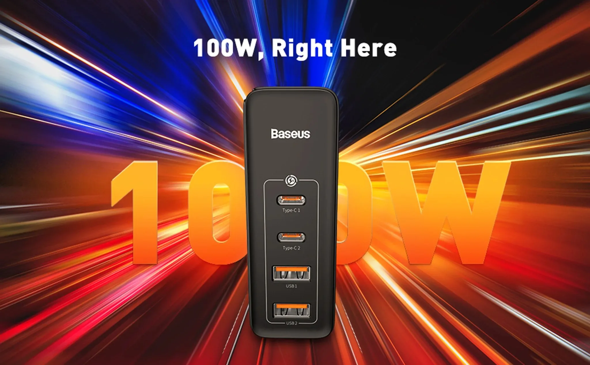 Baseus 100W GaN2 Pro Super Fast Charger 2C+2U With USB-C Cable White for Sale in Pakistan