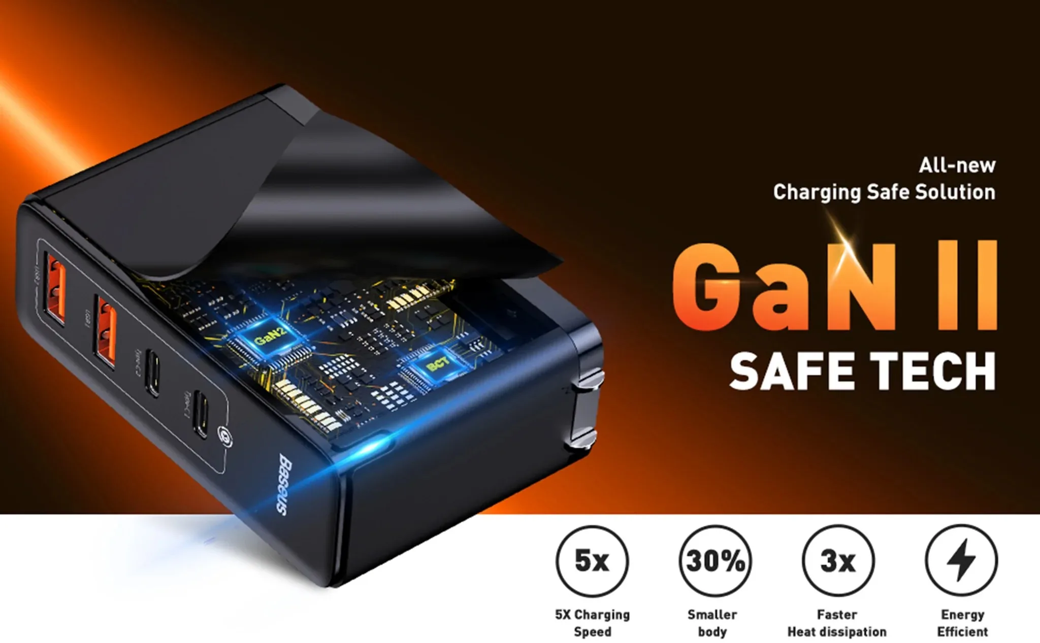 Baseus 100W GaN2 Pro Super Fast Charger 2C+2U With USB-C Cable White for Sale in Pakistan