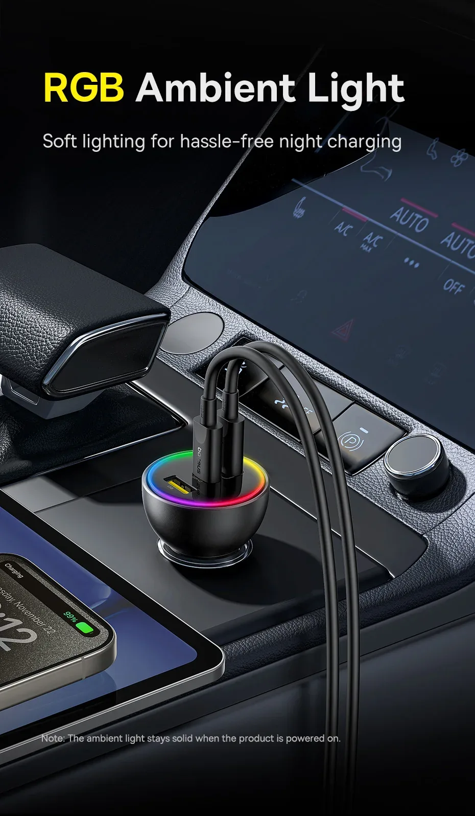 Baseus 152.5W Multi-Port Fast Charge 2C+U Car Charger Cluster Black for Sale in Pakistan