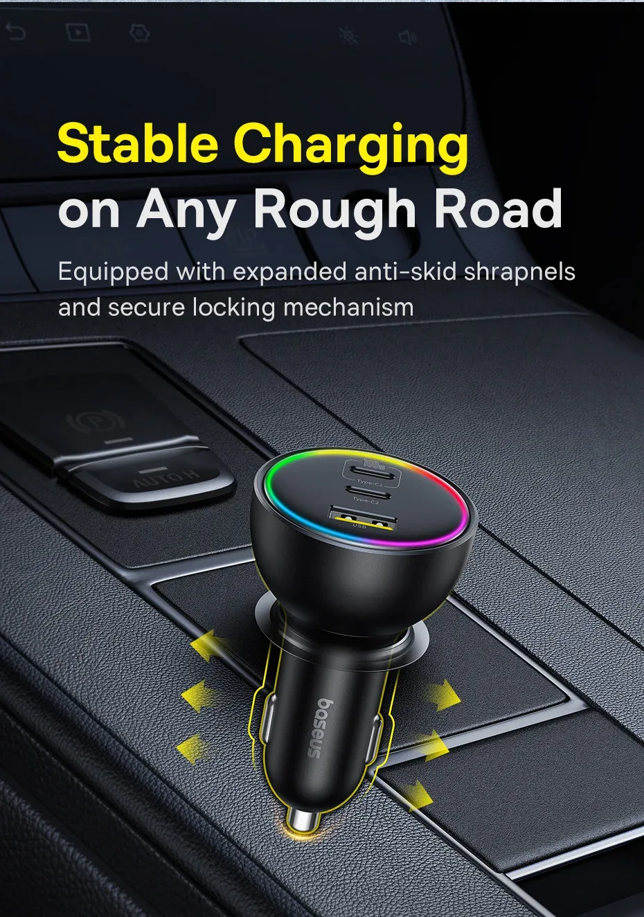 Baseus 152.5W Multi-Port Fast Charge 2C+U Car Charger Cluster Black for Sale in Pakistan