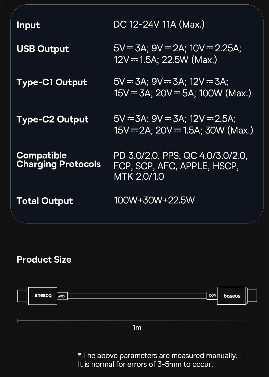 Baseus 152.5W Multi-Port Fast Charge 2C+U Car Charger Cluster Black for Sale in Pakistan