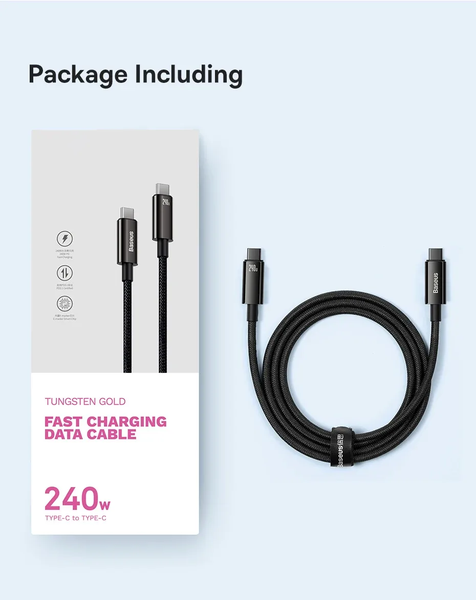 Baseus 240W Tungsten Gold Fast Charge Data Cable Type-C to Type-C for Sale in Pakistan