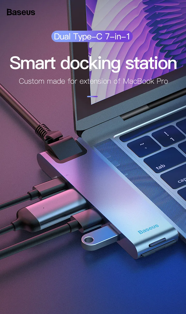 Baseus 7-in-1 Dual USB-C Thunderbolt Hub For MacBook Pro-CAHUB-L0G for Sale in Pakistan