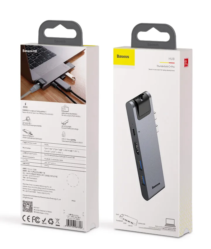 Baseus 7-in-1 Dual USB-C Thunderbolt Hub For MacBook Pro-CAHUB-L0G for Sale in Pakistan
