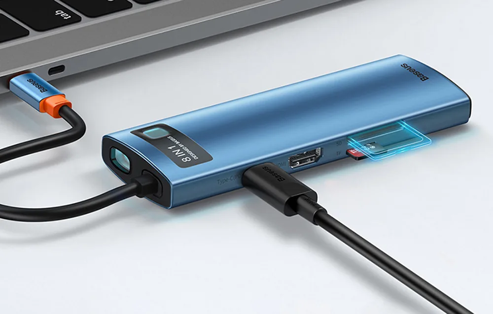 Baseus 8-in-1 Hub Adapter USB-C to 3x USB 3.0 + HDMI + USB-C PD 4K HD for Sale in Pakistan