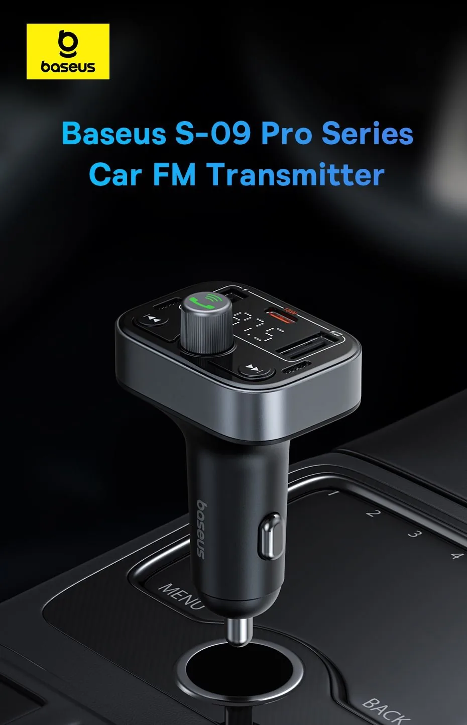 Baseus Car FM Transmitter S-09 Pro Series Black for Sale in Pakistan