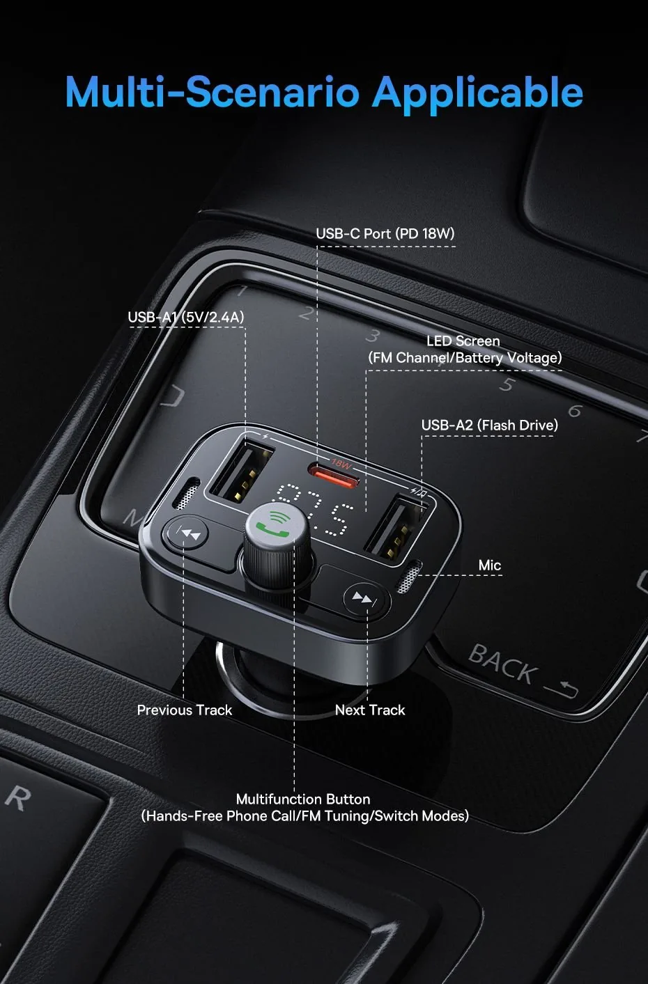 Baseus Car FM Transmitter S-09 Pro Series Black for Sale in Pakistan