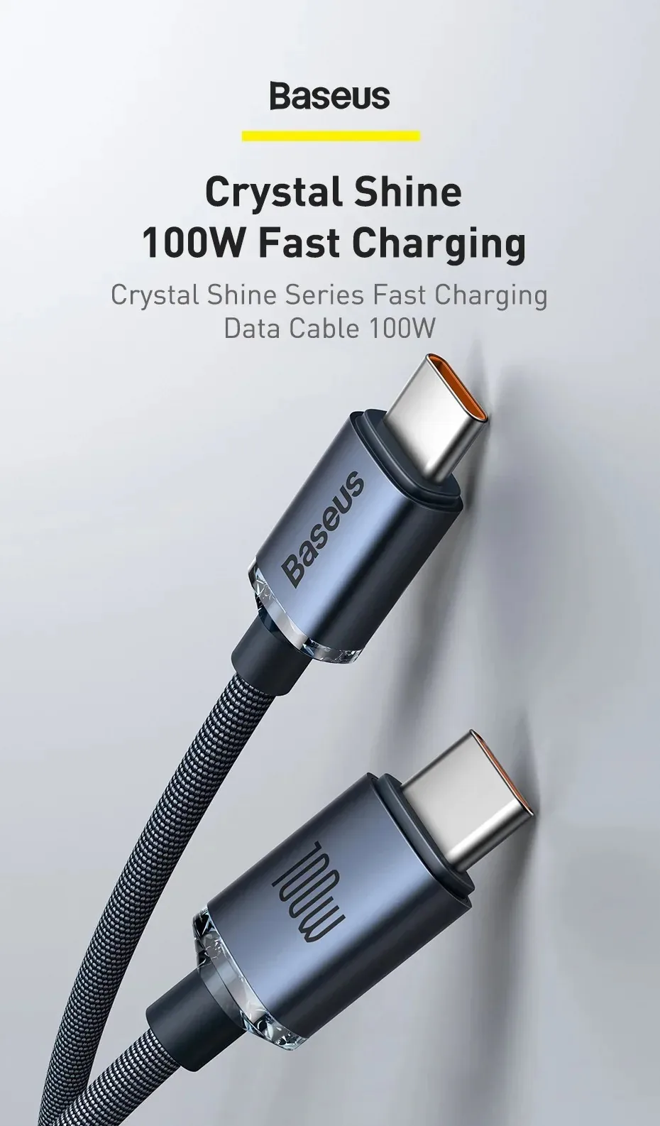 Baseus Crystal Shine Series Fast Charging Cable USB-C to USB-C 100W for Sale in Pakistan