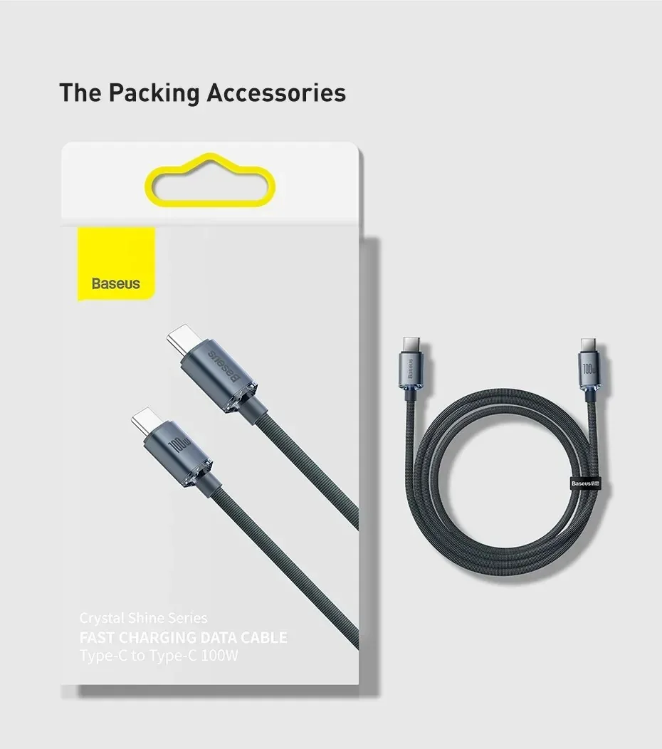 Baseus Crystal Shine Series Fast Charging Cable USB-C to USB-C 100W for Sale in Pakistan