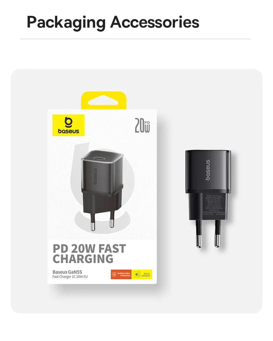 Baseus GaN5S Fast Charger 1C 20W EU Cluster Black for Sale in Pakistan