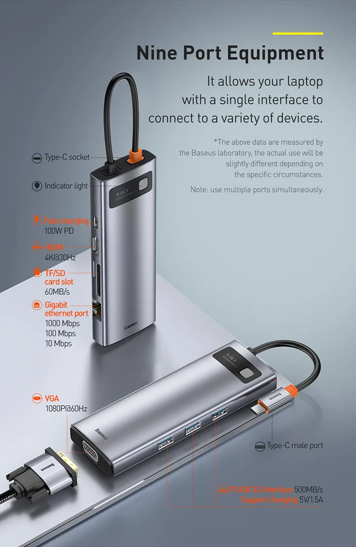 Baseus Metal Gleam Series 9 in 1 Multifunctional Type-C HUB Docking Station â CAHUB-CU0G for Sale in Pakistan