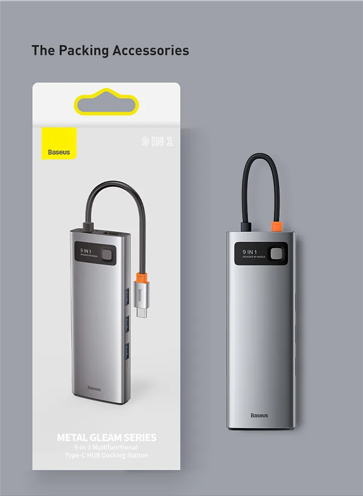 Baseus Metal Gleam Series 9 in 1 Multifunctional Type-C HUB Docking Station â CAHUB-CU0G for Sale in Pakistan