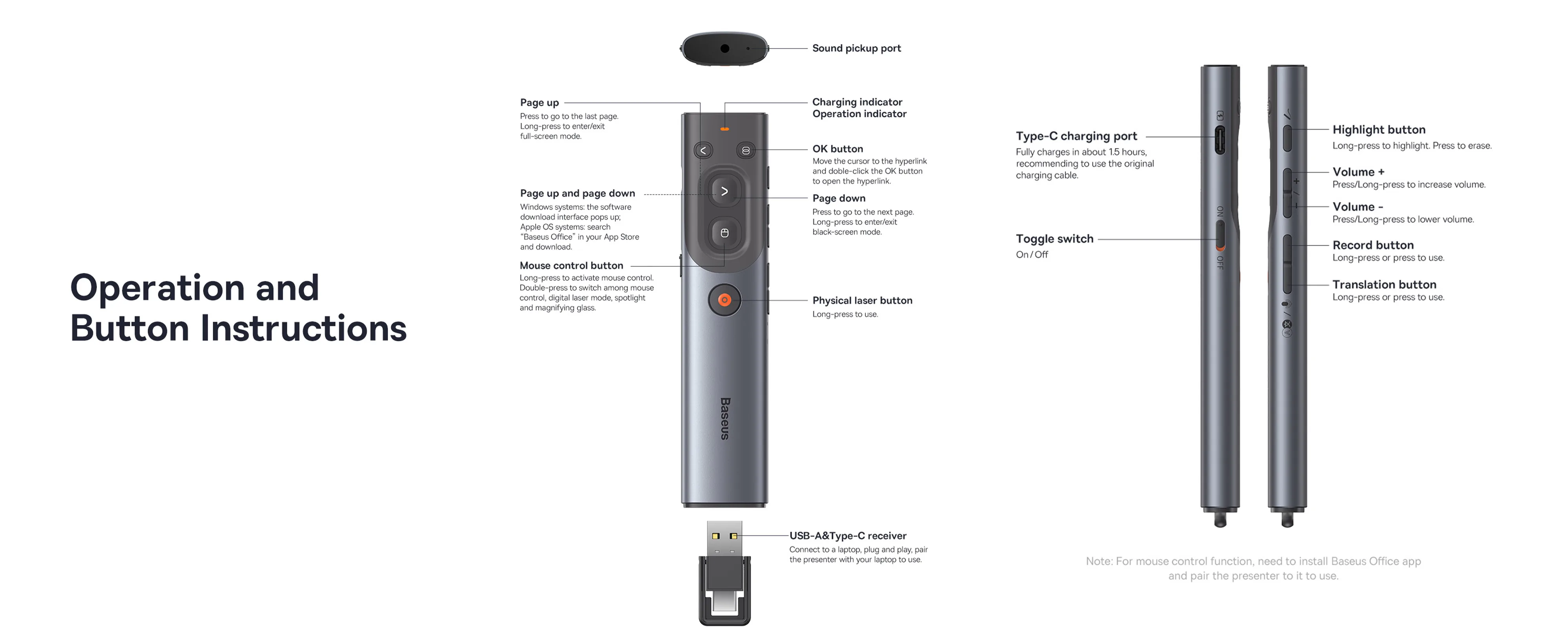 Baseus Orange Dot AI Wireless Presenter (Red Laser) for Sale in Pakistan