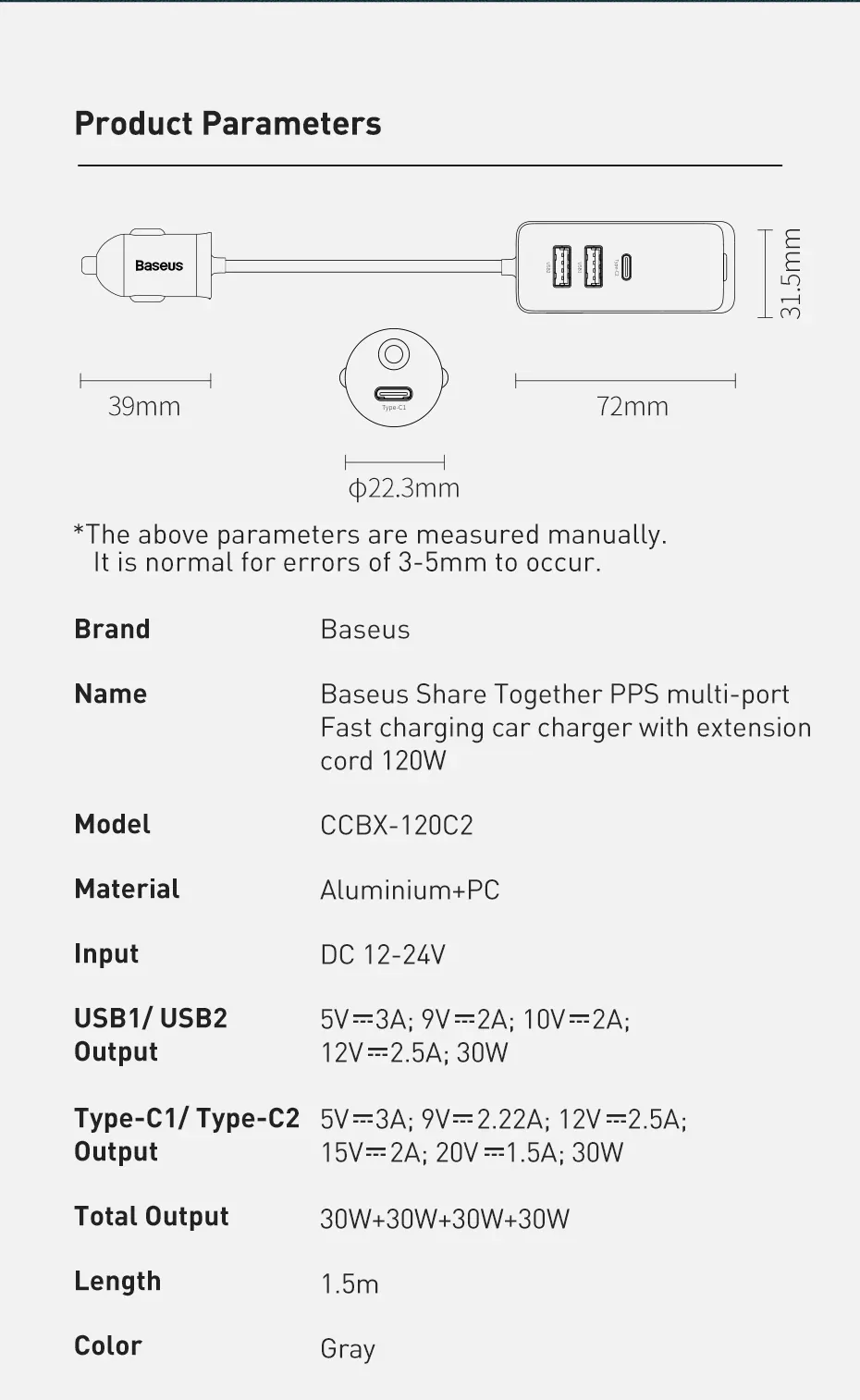 Baseus Share Together 120W PPS Quick Car Charger 2C+2U for Sale in Pakistan